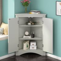 Triangle Bathroom Storage Cabinet with Adjustable Shelves, Freestanding Floor Cabinet for Home Kitchen - Grey