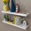 2 White MDF Floating Wall Display Shelves Book/DVD Storage - White