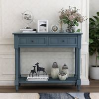 TREXM Daisy Series Console Table Traditional Design with Two Drawers and Bottom Shelf (Navy) - As Picture