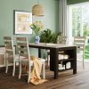 Farmhouse Wood 5-Piece Dining Table Set with 2-Tier Storage Shelves,Kitchen Set for 4 with Padded Dining Chairs - Beige