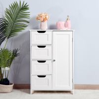 White Bathroom Storage Cabinet, Floor Cabinet with Adjustable Shelf and Drawers - White