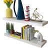 2 White MDF Floating Wall Display Shelves Book/DVD Storage - White